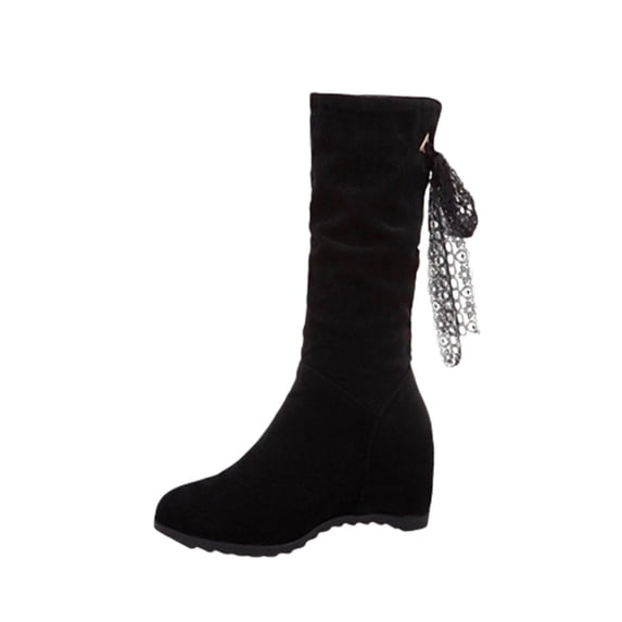 hopeusnice Clearance Women's Suede Wedge Boots Lace Up Back Zipper Round Toe Ankle Boots Comfortable Winter Boots Black 41