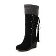 thumbnail image 1 of hopeusnice Women's Suede Wedge Boots Winter Warm Fuzzy Fleece Lined Knee High Boots Lace Up Buckle Tassel Boots Black 43, 1 of 6