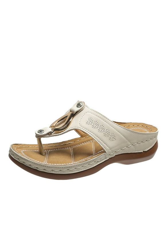 Women's Summer Clip Toe Sandals Comfortable Flip Flops Non Slip Wedge Slippers Beach Shoes Outdoor Walking Sandals Beige 40