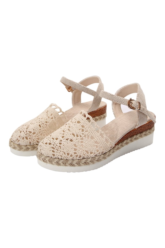 Women's Summer Crochet Espadrille Wedge Sandals Ankle Strap Shoes Breathable Open Toe Beach Wedding Shoes White 38