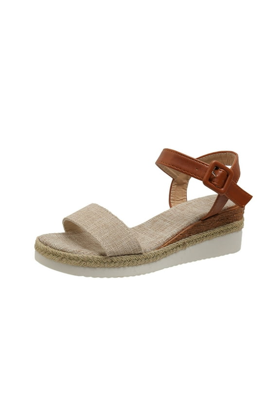 Women's Summer Wedge Sandals Buckle Ankle Strap Open Toe Espadrille Wedge Sandals Comfortable Breathable Beach Shoes Beige 38