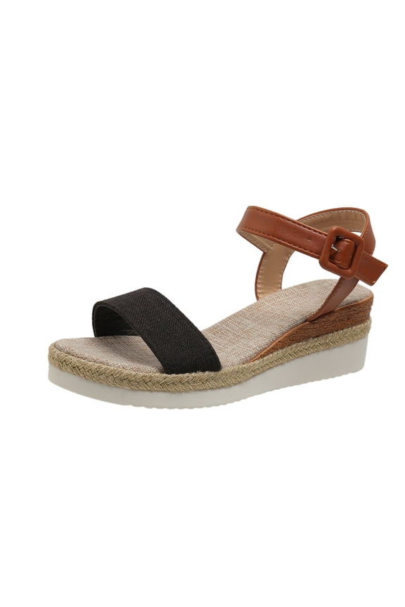 Women's Summer Wedge Sandals Buckle Ankle Strap Open Toe Espadrille Wedge Sandals Comfortable Breathable Beach Shoes Black 38
