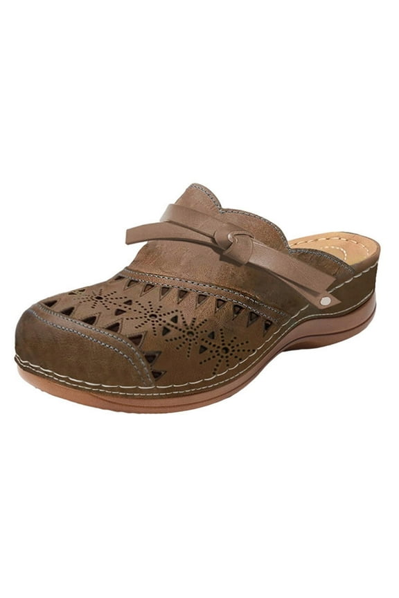 Women's Summer Wedge Slippers Open Toe Buckle Strap Hollow out Slip On Shoes Breathable Comfortable Sandals Brown 36