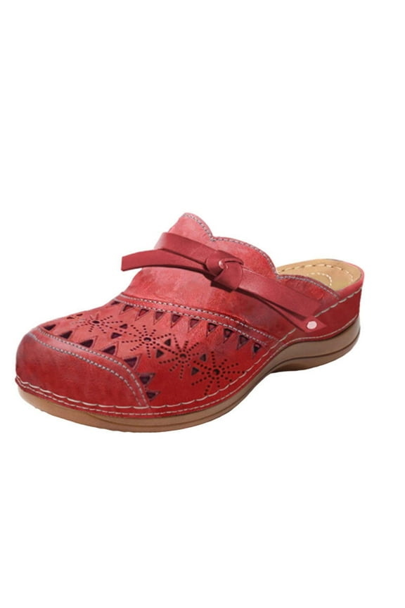 Women's Summer Wedge Slippers Open Toe Buckle Strap Hollow out Slip On Shoes Breathable Comfortable Sandals Red 36