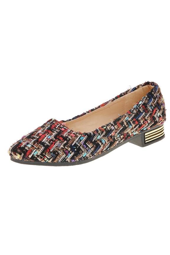Women's Tweed Low Heel Flats Slip On Shoes Comfortable Breathable Round Toe Flatform Party Wedding Shoes Black 37