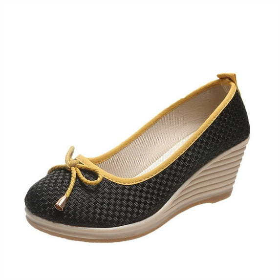 hopeusnice Women's Wedge Heel Shoes Breathable Mesh Slip On Summer Platform Flatform Wedge Sneakers Comfortable Low Heel Wedge Sandals Black 39