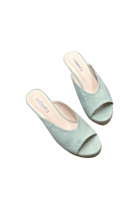Women's Wedge Sandals Summer Open Toe Slip On Shoes Comfortable Breathable Suede Wedge Sandals Mint Green 36