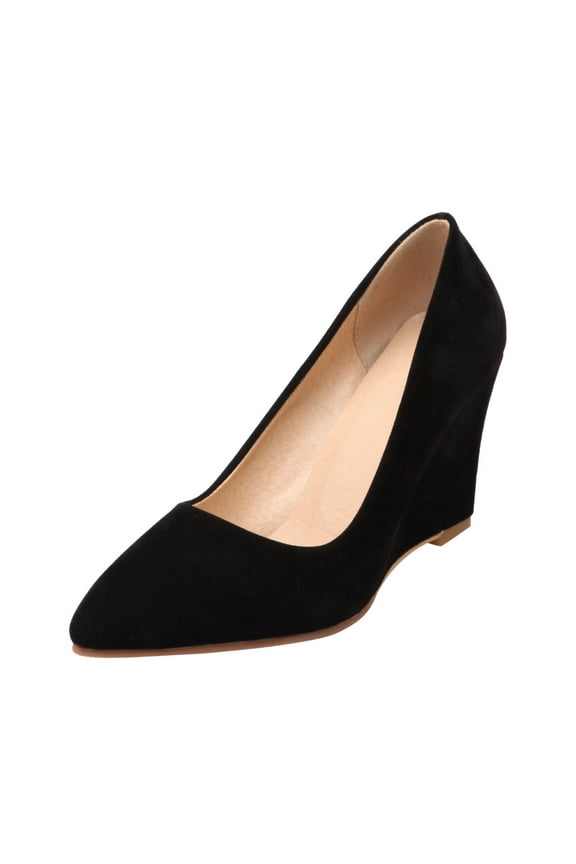 Women's Wedge Shoes Pointed Toe Suede Closed Toe Pumps Comfortable Dress Shoes Formal Party Wedding High Heel Footwear Black 42