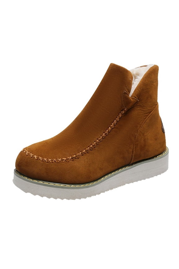 Women's Winter Boots Fuzzy Fleece Lined Ankle Booties Warm Plush Snow Boots Suede Chunky Heel Comfortable Warm Mid Calf Boots Brown 42