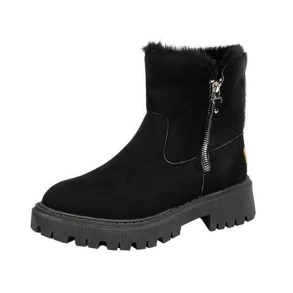 hopeusnice Women's Winter Boots Fuzzy Fleece Lined Suede Ankle Boots Warm Snow Boots Side Zipper Platform Shoes Black 43