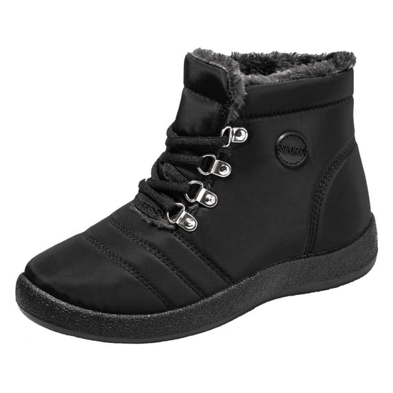 hopeusnice Women's Winter Boots Warm Fuzzy Fleece Lined Lace Up Ankle Booties Waterproof Snow Shoes Outdoor Hiking Footwear Black 36