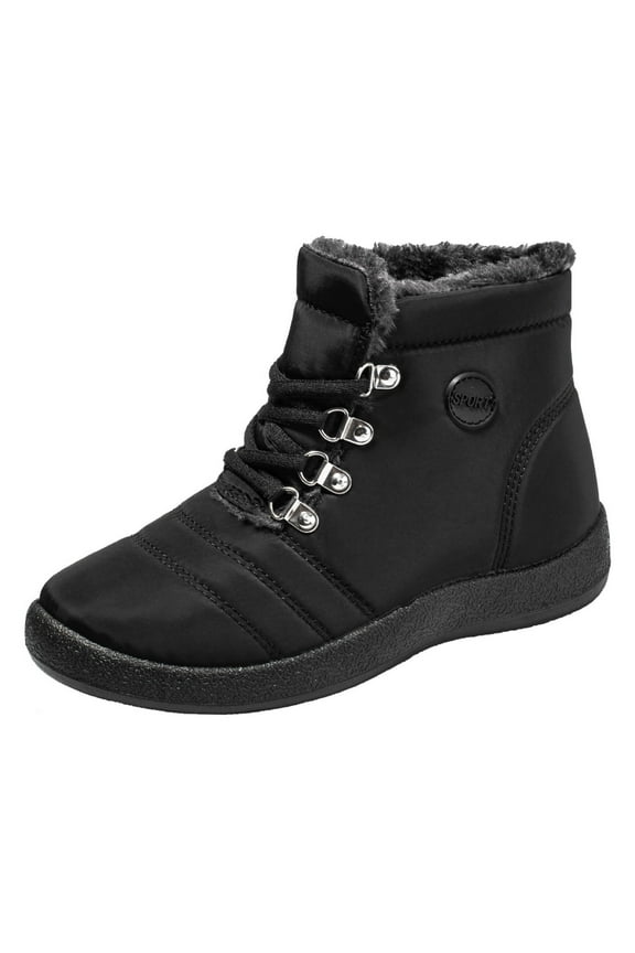 Women's Winter Boots Warm Fuzzy Fleece Lined Lace Up Ankle Booties Waterproof Snow Shoes Outdoor Hiking Footwear Black 36
