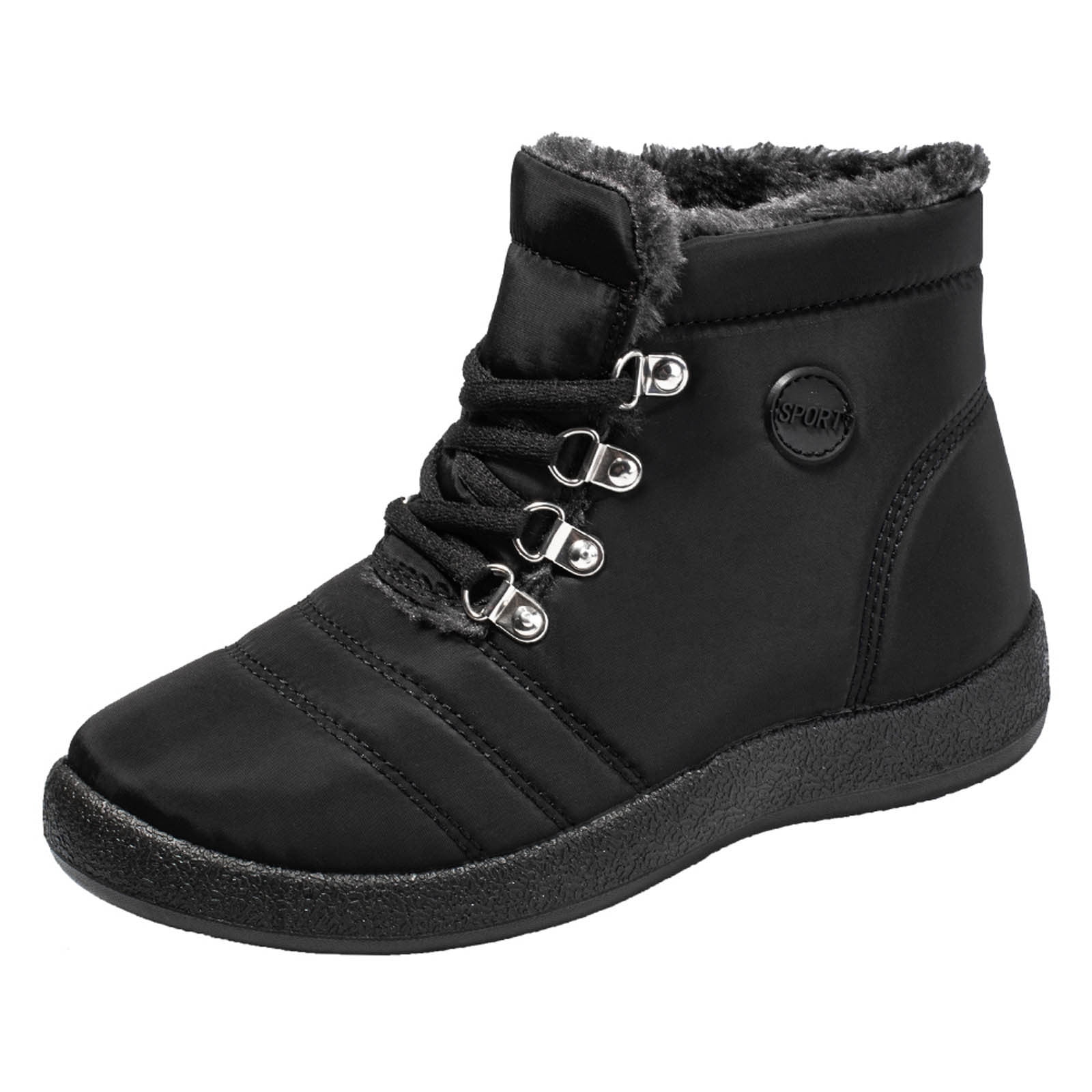 hopeusnice Women's Winter Boots Warm Fuzzy Fleece Lined Lace Up Ankle Booties Waterproof Snow Shoes Outdoor Hiking Footwear Black 42