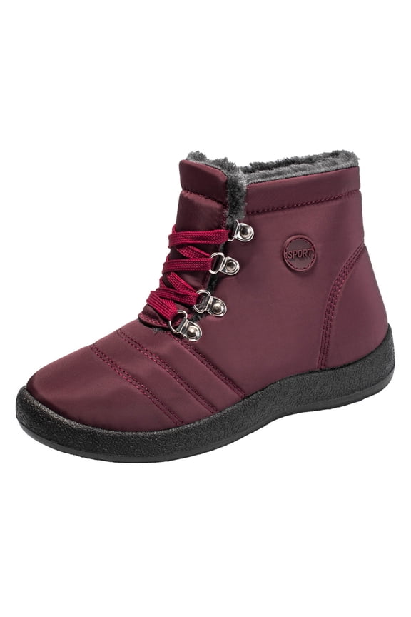 Women's Winter Boots Warm Plush Lined Waterproof Snow Boots Lace Up Ankle Booties Outdoor Comfortable Shoes Non-Slip Warm Sneakers Red 37