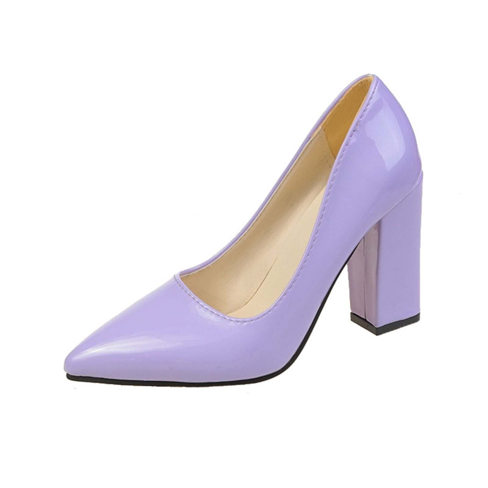 Clearance Womens Heeled Pumps Classic Pointed Toe Chunky High Heels Work Shoes Dress Pumps Comfortable Wedding Evening Party Shoes Purple 42