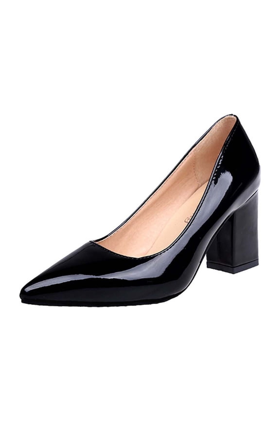Womens Heeled Pumps Classic Pointed Toe Chunky High Heels Work Shoes Dress Pumps Comfortable Wedding Evening Party Shoes Black 43