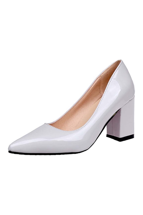 Womens Heeled Pumps Classic Pointed Toe Chunky High Heels Work Shoes Dress Pumps Comfortable Wedding Evening Party Shoes Gray 38