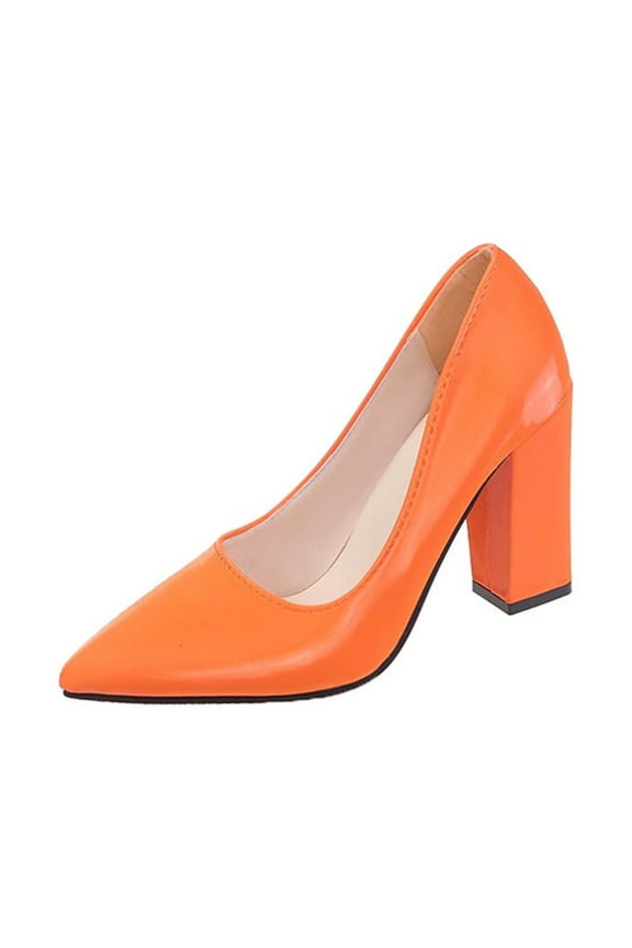 Womens Heeled Pumps Classic Pointed Toe Chunky High Heels Work Shoes Dress Pumps Comfortable Wedding Evening Party Shoes Orange 40