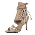 thumbnail image 1 of hopeusnice Womens Lace Up Sandals Comfortable Dressy Solid Color Fish-mouth Sandals With Skinny Heels And Side High Heels Shoes Khaki 39, 1 of 8