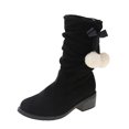 thumbnail image 1 of hopeusnice Womens Suede Slip-On Mid Calf Boots Lace Up Round Toe Wide Calf Arch Support Chunky High Boots Black 41, 1 of 6