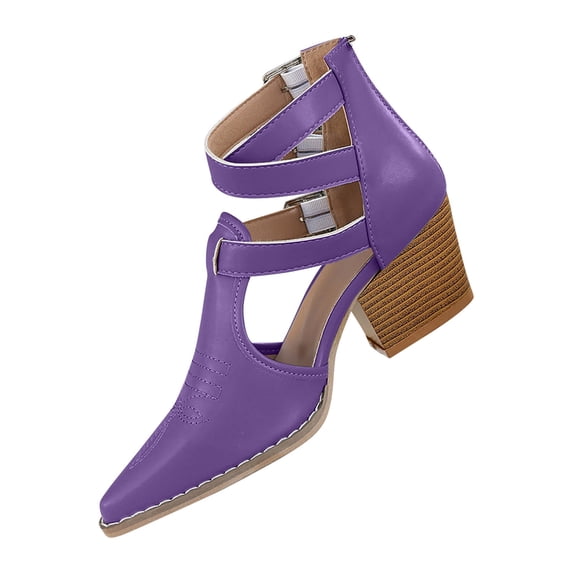 hopeusnice Cutout Lace Up Block Heel Pointed Toe Shoes Women Dressy Evening Footwear Purple 39