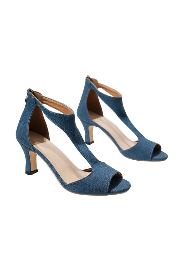 Mid Heeled Sandals for Women Dressy Summer Open Toe T-Strap Pumps Sandals Fashion Back Zip Party Wedding Dress Shoes Fashion Elegant Sandals Blue 41