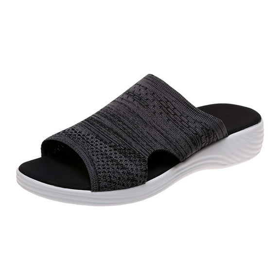 hopeusnice Women's Summer Knitted Sandals Breathable Slip On Slides Open Toe Comfortable Flat Platform Beach Shoes Black 42