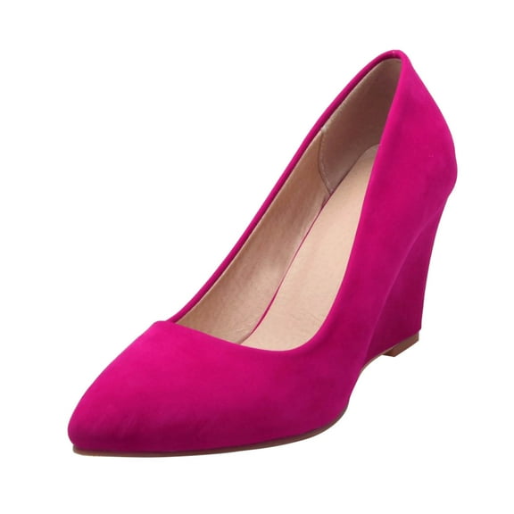 hopeusnice Women's Wedge Shoes Pointed Toe Suede Closed Toe Pumps Comfortable Dress Shoes Formal Party Wedding High Heel Footwear Hot Pink 40
