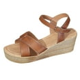 thumbnail image 1 of hopeusnice Womens Comfy Wedge Sandals Wide Width Wedge Sandals for Women Open Toe Buckle Ankle Strap Espadrilles Platform Shoes Brown 40, 1 of 7