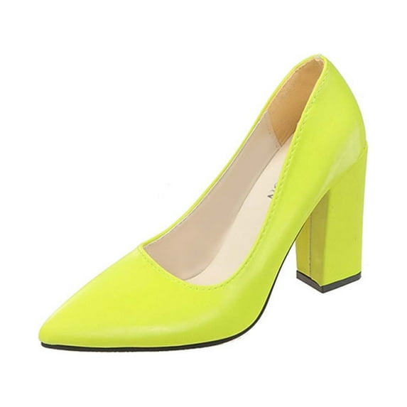 hopeusnice Womens Heeled Pumps Classic Pointed Toe Chunky High Heels Work Shoes Dress Pumps Comfortable Wedding Evening Party Shoes Green 36