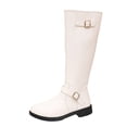 thumbnail image 1 of hopeusnice Double Buckle Low Heel Knee High Boot Round Toe Side Zipper Closure Riding Style Boot White 39, 1 of 9
