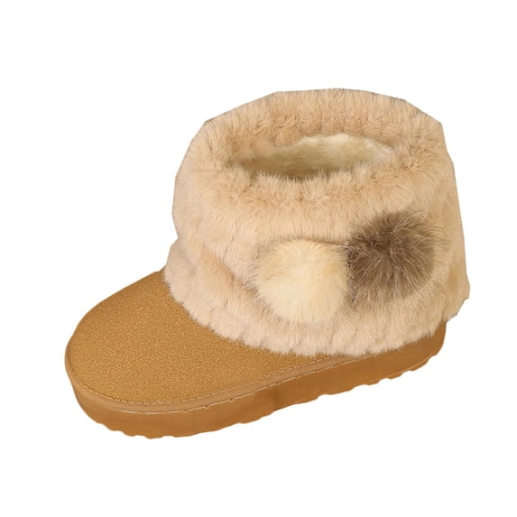 hopeusnice Dual Pom Pom Decor Faux Fur Cuff Ankle Boot Pull On Design Winter Warm Boot Brown 37