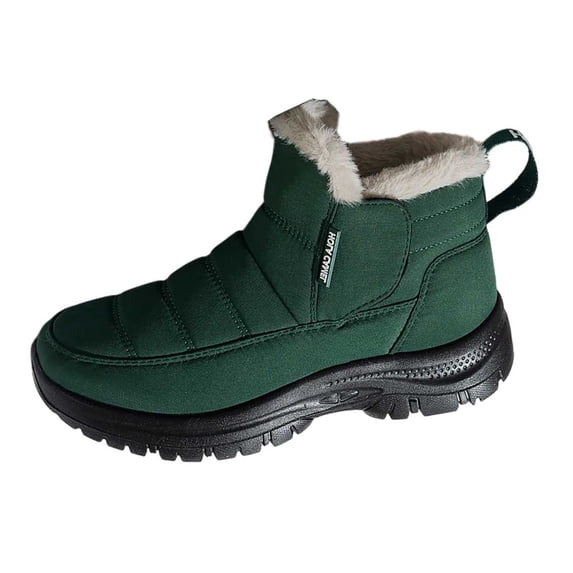 hopeusnice Fur Lined Ankle Snow Boot Quilted Upper Pull Tab Closure Winter Outdoor Walking Boot Green 41