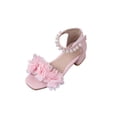 thumbnail image 1 of hopeusnice Girl's Bow Heel Flats Open Toe Elegant Design Supportive with Adjustable Strap Closure for Dressy Occasions and Performances Pink 32, 1 of 9