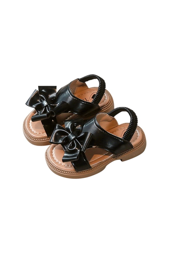 Girl's Braided Strap Flats Open Toe Breathable Flexible with Buckle Closure for Beach Trips and Casual Outings Black 12 Months