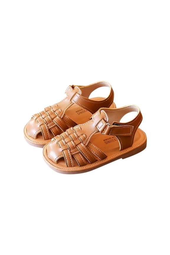 Girl's Braided Strap Flats Open Toe Breathable Flexible with Buckle Closure for Casual Outings and Park Visits Brown 3 Years