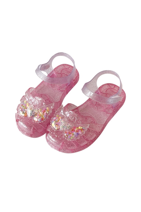 Girl's Clear Jelly Flats Open Toe Waterproof Flexible with On Closure for Poolside and Water Play Pink 25