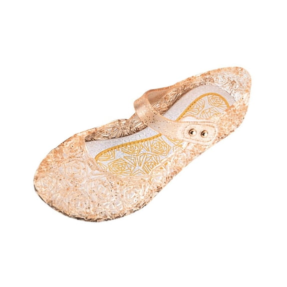 hopeusnice Girl's Clear Strap Flats Open Toe Fashion Design Shock Absorbent with Buckle Closure for Vacation and Beach Trips Gold 33