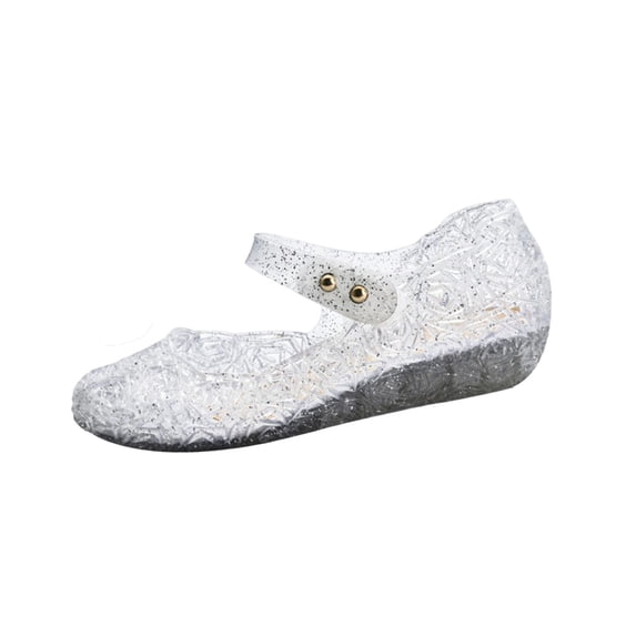 hopeusnice Girl's Clear Strap Flats Open Toe Fashion Design Shock Absorbent with Buckle Closure for Vacation and Beach Trips White 24