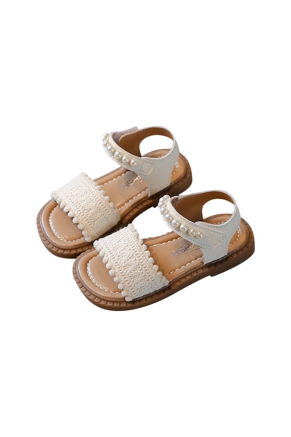 Girl's Double Hook and Loop Flats Open Toe Non Durable with Adjustable Strap Closure for Outdoor Play and Beach Trips White 4 Years