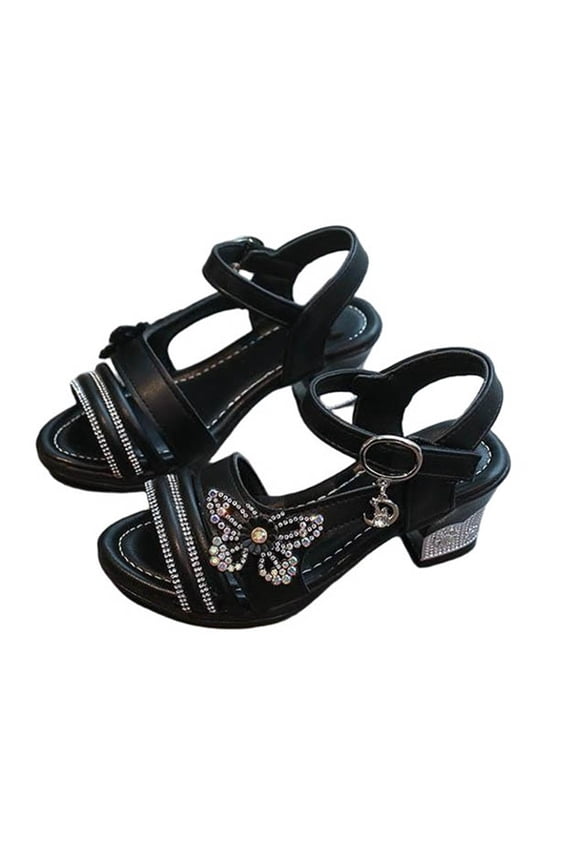 Girl's Double Strap Braided Flats Open Toe Bohemian Design Flexible with Buckle Closure for Festival Wear and Vacation Black 32