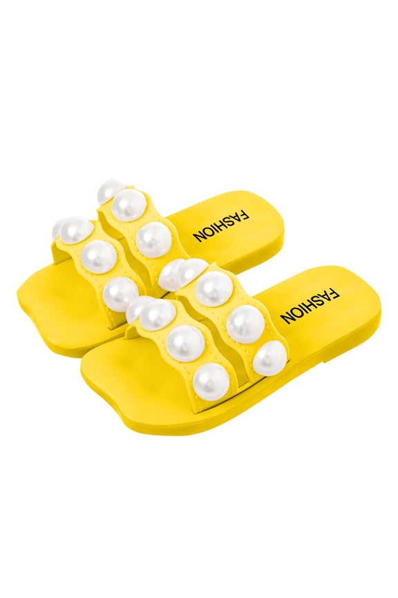 Girl's Double Strap Slide Flats Open Toe Durable Stable with On Closure for Outdoor Play and Playgrounds Yellow 5 Years