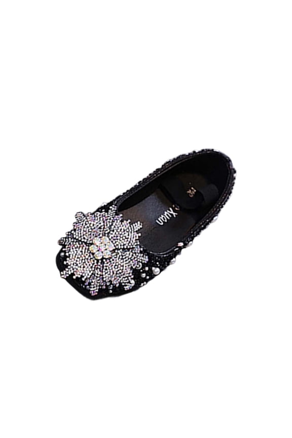 Girl's Feather Decor Low Cut Shoes Closed Toe Elegant Flexible with Hook and Loop Closure for Special Occasions and Stage Shows Black 34