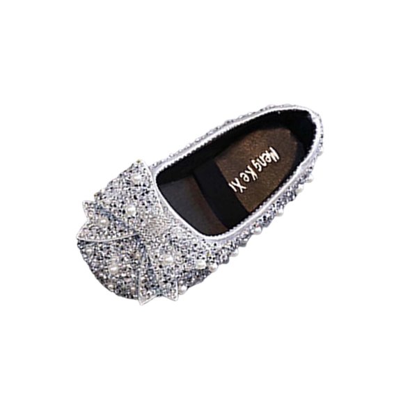 hopeusnice Girl's Pearl Embellished Low Cut Shoes Closed Toe Luxe Supportive with Hook and Loop Closure for Formal Events and Family Celebrations Silver 29