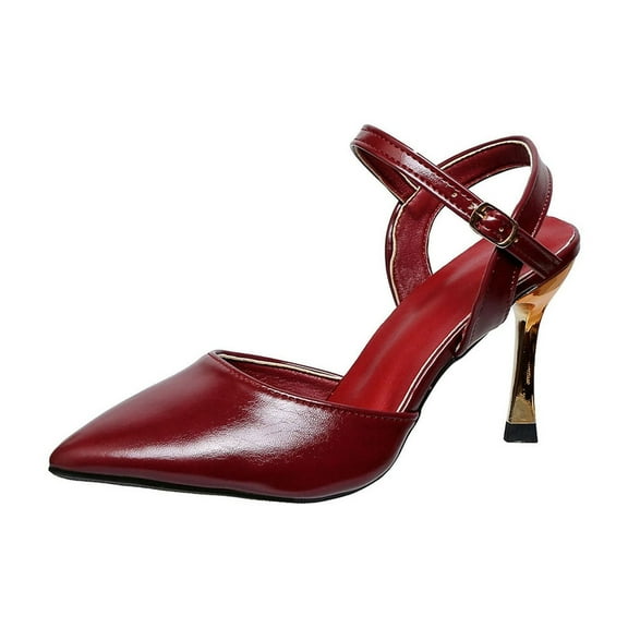 hopeusnice High Heels Shoes for Women Non-slip PU Fall Shoes Breathable Tapered heel Soft Trendy Closed-toe Sandals Women's High Heels Shoes Pointed toe Buckle Pointed toe Dress Shoes Red 42