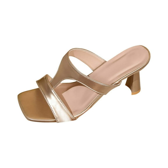 hopeusnice High Heels Shoes for Women Non-slip PU Materials Summer Shoes Breathable Soft Tapered High heel Women's High Heels Shoes Open Toe Trendy Square Toe Dress Shoes Gold 36
