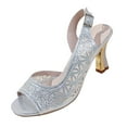 thumbnail image 1 of hopeusnice High Heels Shoes for Women Peep-toe Sandals Breathable Non-slip Trendy PU Materials Summer and Fall Shoes Square High heel Soft Women's High Heels Shoes Dress Shoes Silver 38, 1 of 8