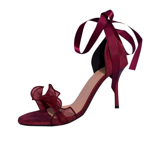 hopeusnice High Heels Shoes for Women Soft Non-slip cloth Materials Summer Shoes Open Toe Sandals Tapered High heel Women's High Heels Shoes Breathable Trendy Dress Shoes Wine 37