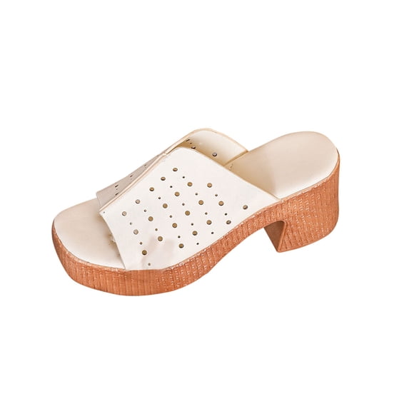 hopeusnice High Heels Shoes for Women Trendy Non-slip Breathable PU Materials Summer Shoes Open Toe Sandals Women's High Heels Shoes Square High heel Soft Roman Dress Shoes White 37