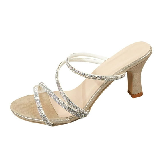 hopeusnice High Heels Shoes for Women Trendy Non-slip PU Materials Summer Shoes Open Toe Soft Women's High Heels Shoes Tapered High heel Breathable Round toe Dress Shoes Gold 36